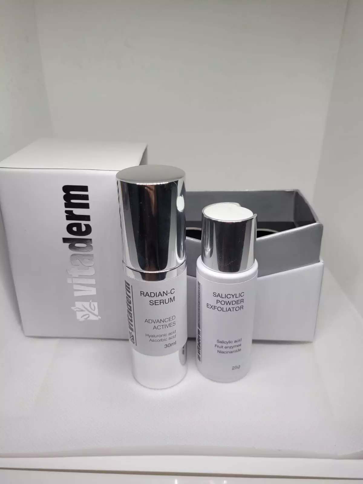 Vitaderm Radiant-C Serum + Salicylic Powder Exfoliator  | Increase Radiance & Softness